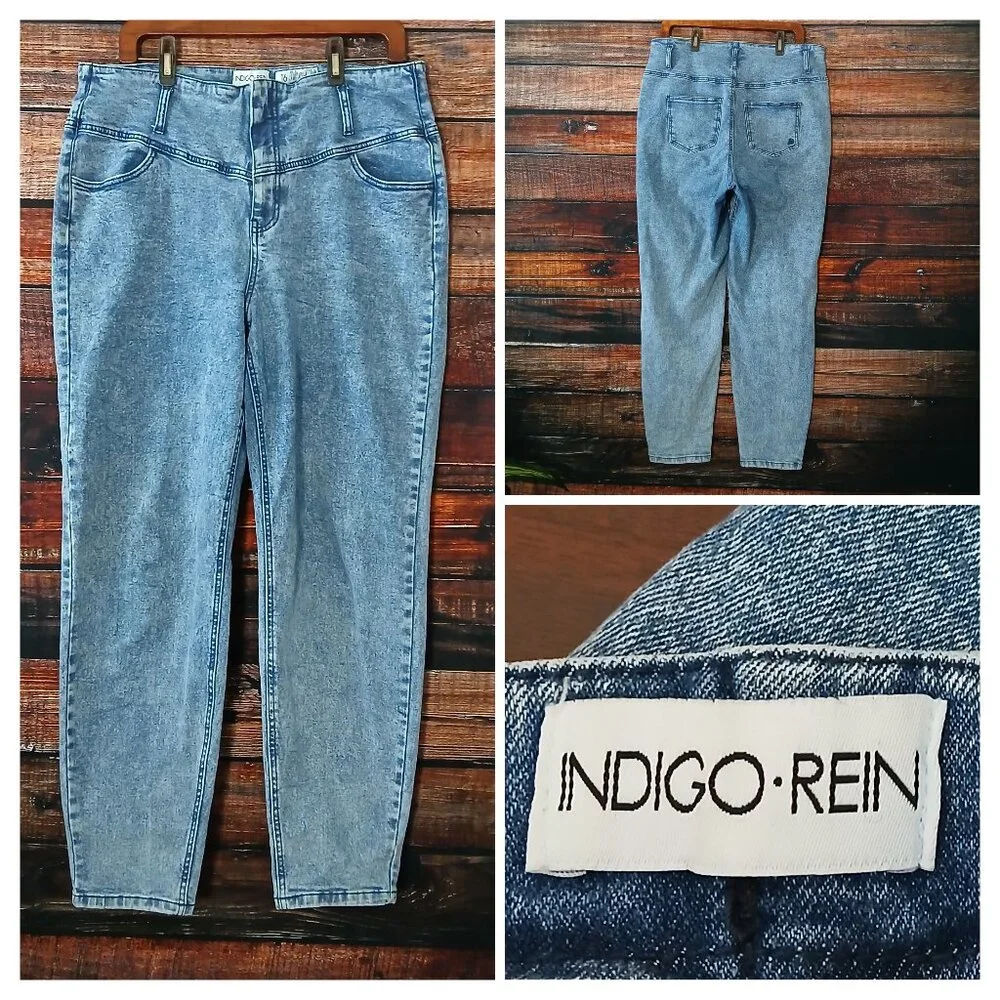 Indigo Rein Jeans 16 80s Style High Rise Waist Stone Washed Mom Stretch